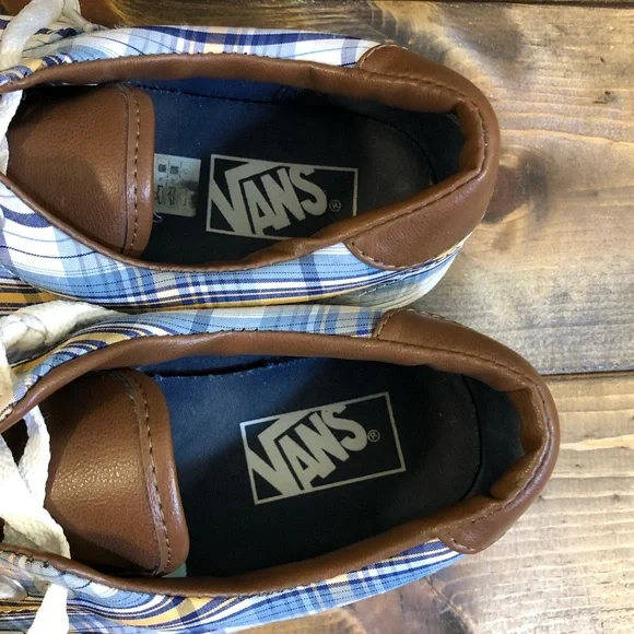 Vans Off the Wall Blue Orange Plaid Sneakers Women’s Size 9.5 Mens Size 8 - Picture 3 of 6